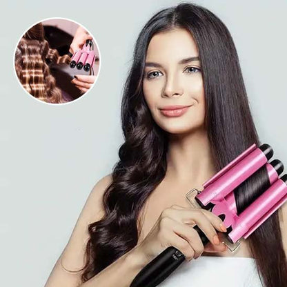 fer a friser rose avec femme brune