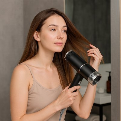 seche cheveux noir femme rousse